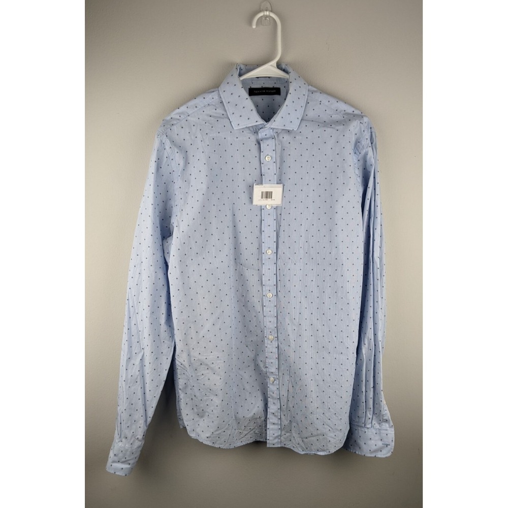 Tommy Hilfiger Men's Slim Fit Dress Shirt Blue Polka Dot M 15.5 34/35